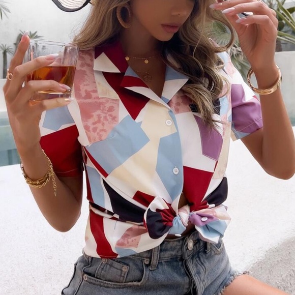 Bellanblue Tops - Bohemian Color Block Button up Casual Top